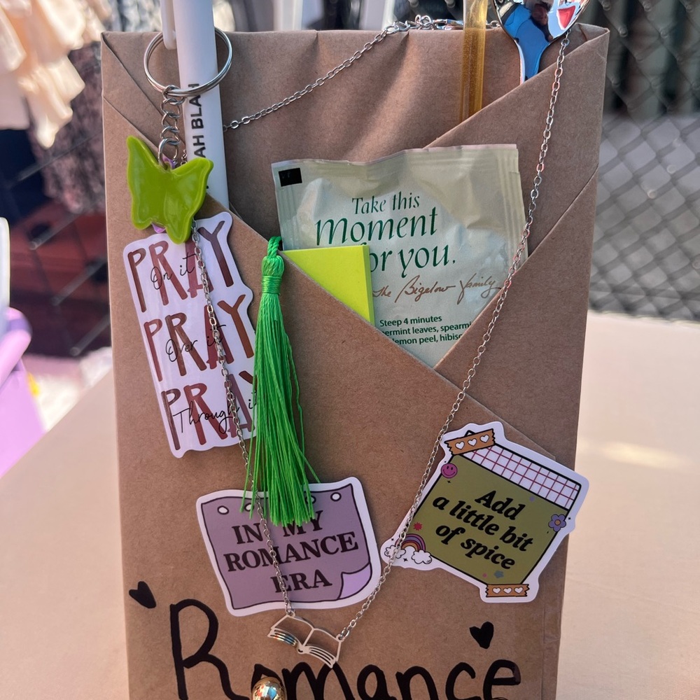 Decorative Gift Bag with Green Tassel and Stickers